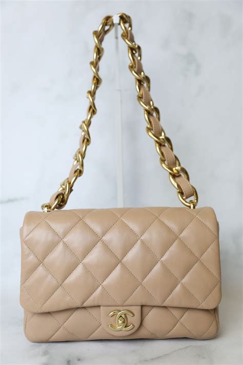 CHANEL Lambskin Quilted Large CC Funky Town Flap Beige 